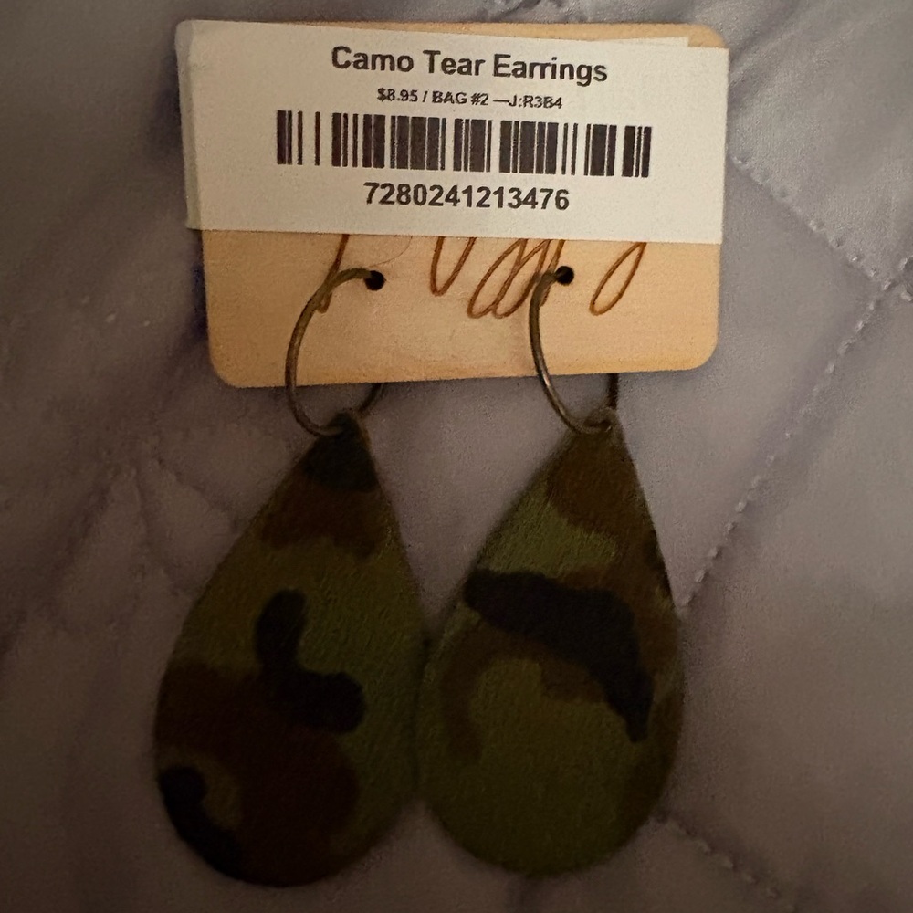 Camo Teardrop Earrings in Olive Green